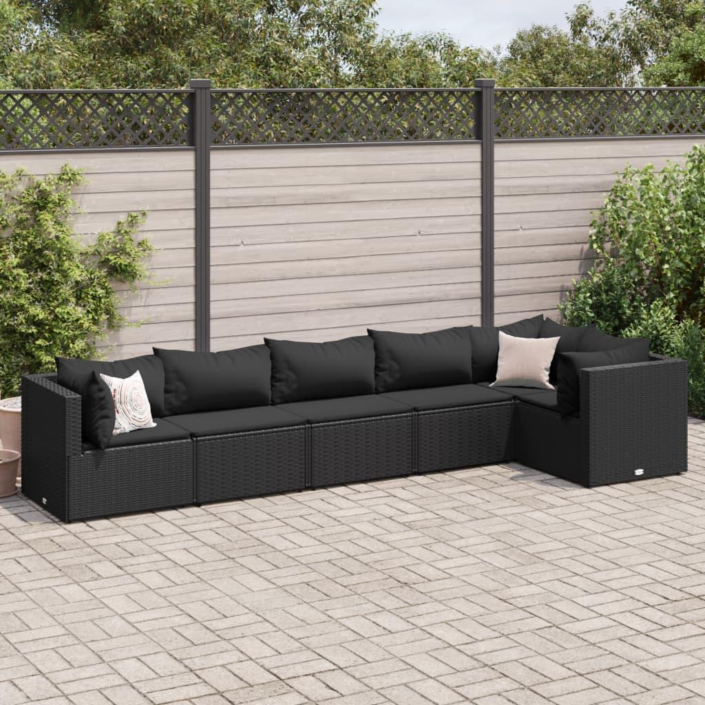 Loungesæt til haven 6 dele med hynder polyrattan sort