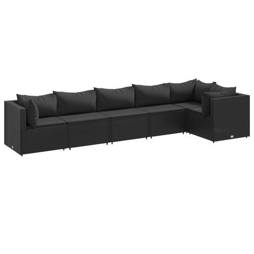 Loungesæt til haven 6 dele med hynder polyrattan sort