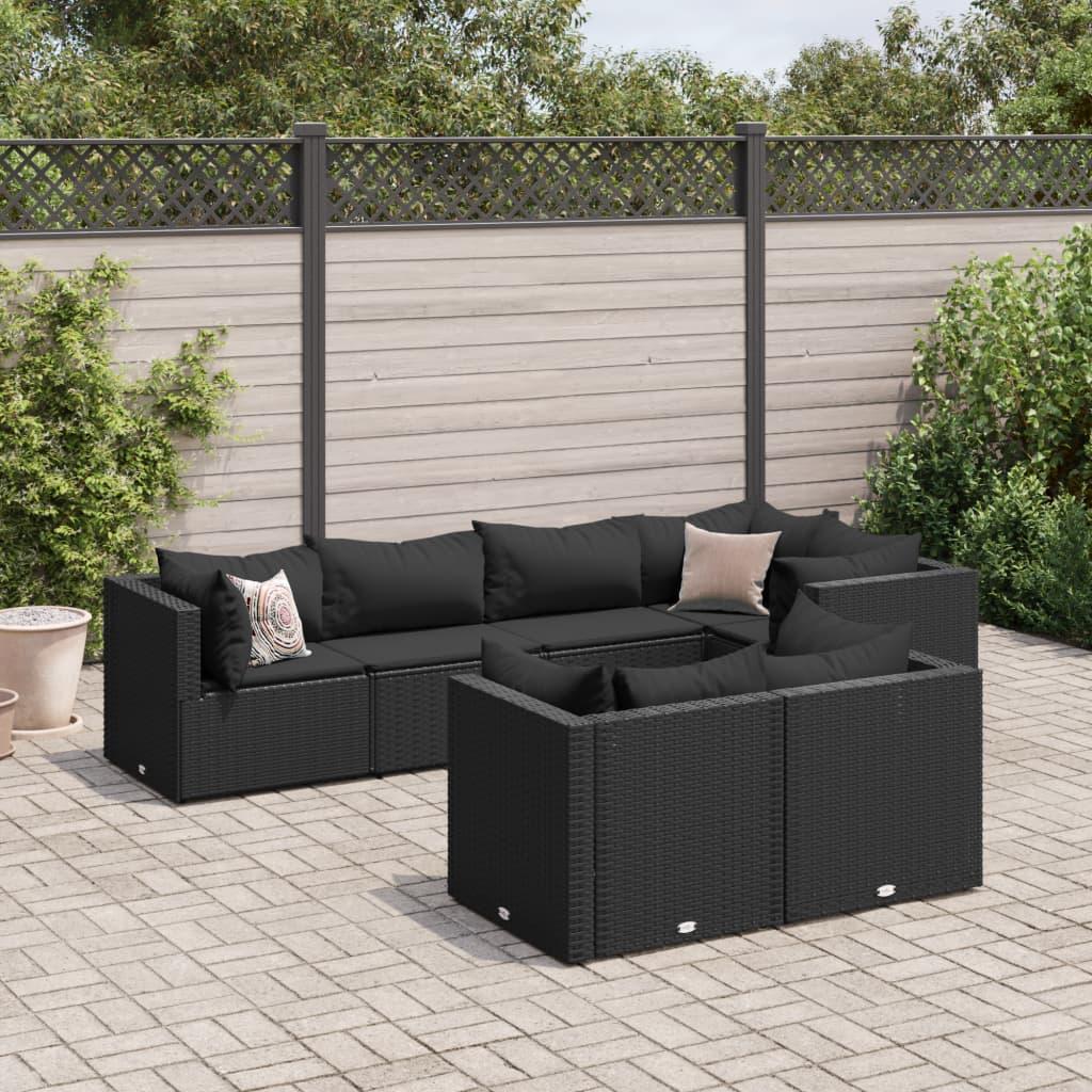 Loungesæt til haven 7 dele med hynder polyrattan sort