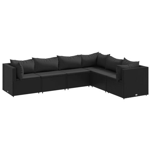 Loungesæt til haven 6 dele med hynder polyrattan sort