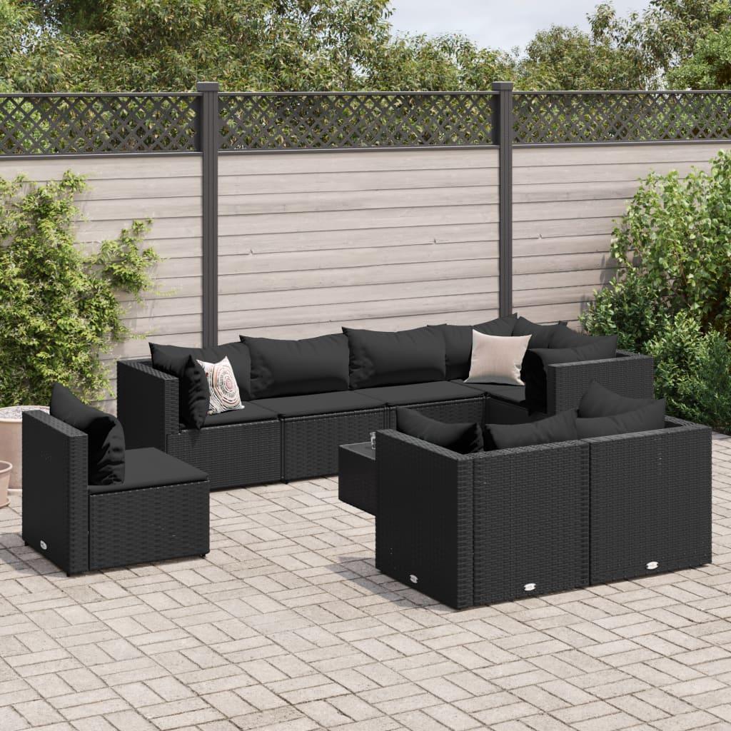 Loungesæt til haven 9 dele med hynder polyrattan sort