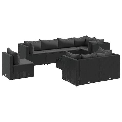 Loungesæt til haven 9 dele med hynder polyrattan sort