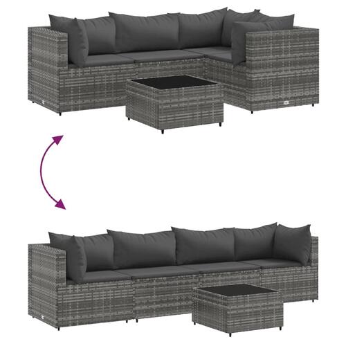 Loungesæt til haven 5 dele med hynder polyrattan grå