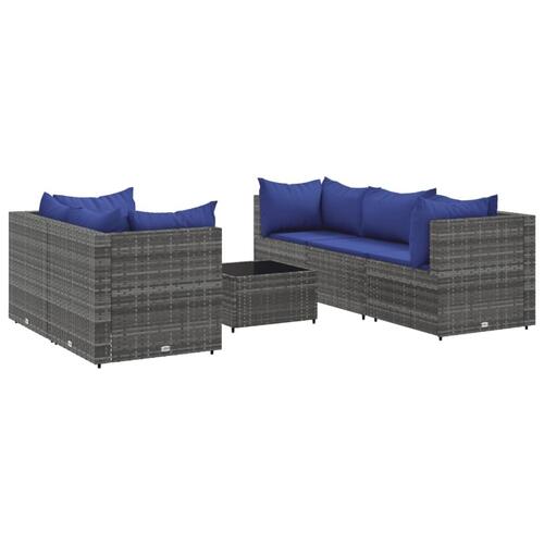 Loungesæt til haven 6 dele med hynder polyrattan grå