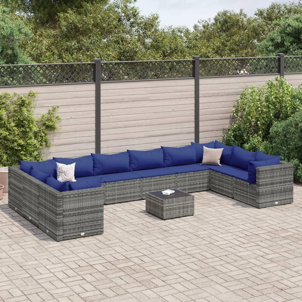 Loungesæt til haven 11 dele med hynder polyrattan grå