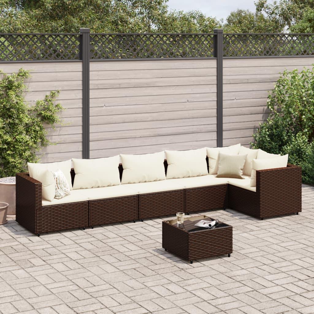 Loungesæt til haven 7 dele med hynder polyrattan brun