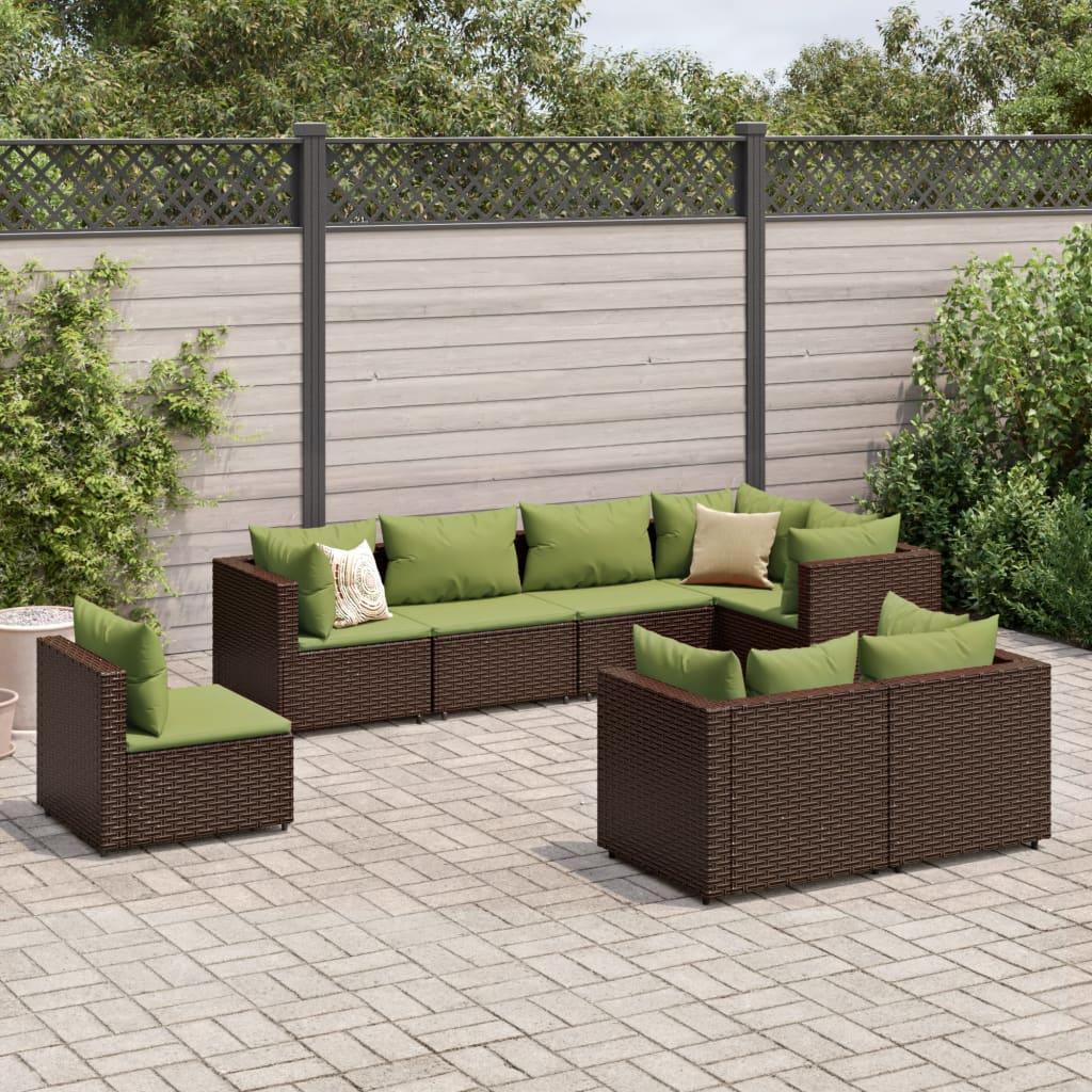 Loungesæt til haven 8 dele med hynder polyrattan brun