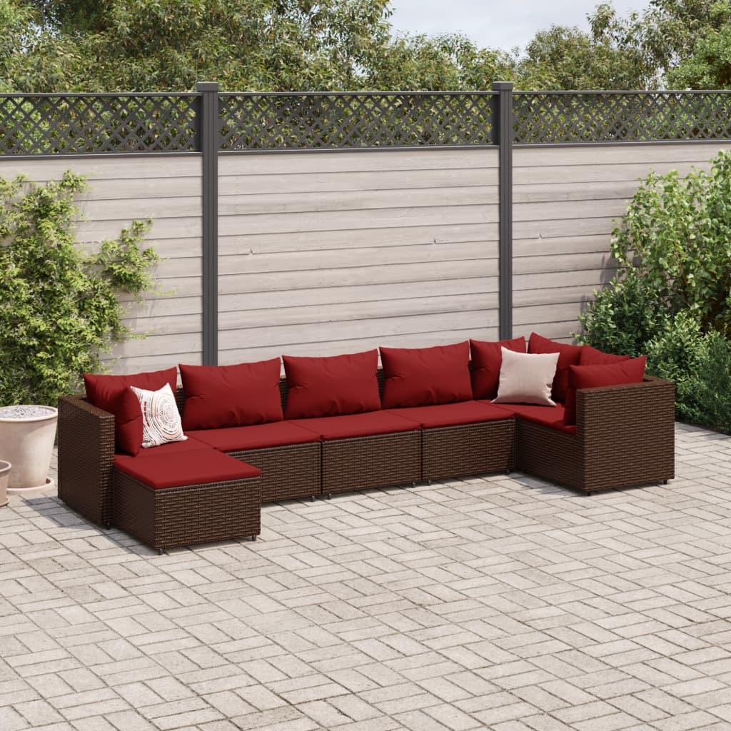 Loungesæt til haven 7 dele med hynder polyrattan brun