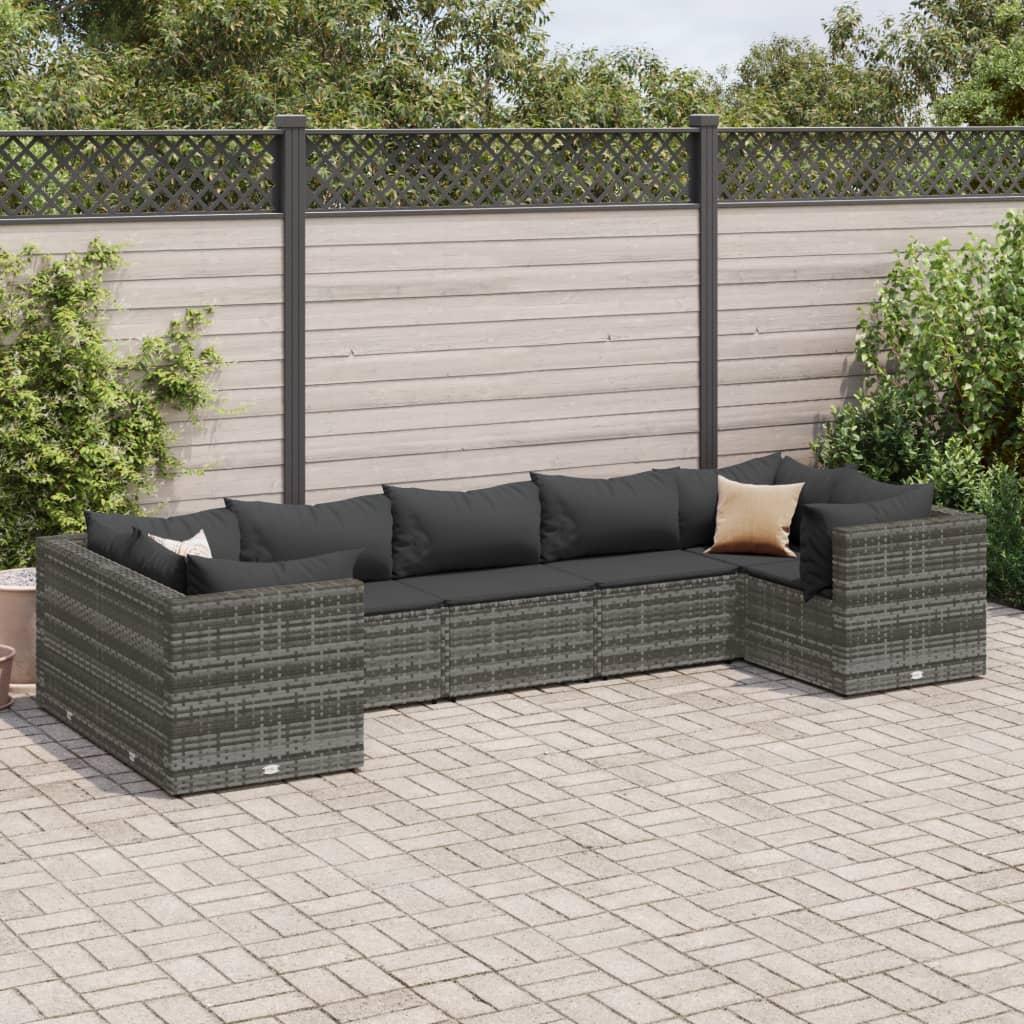 Loungesæt til haven 7 dele med hynder polyrattan grå
