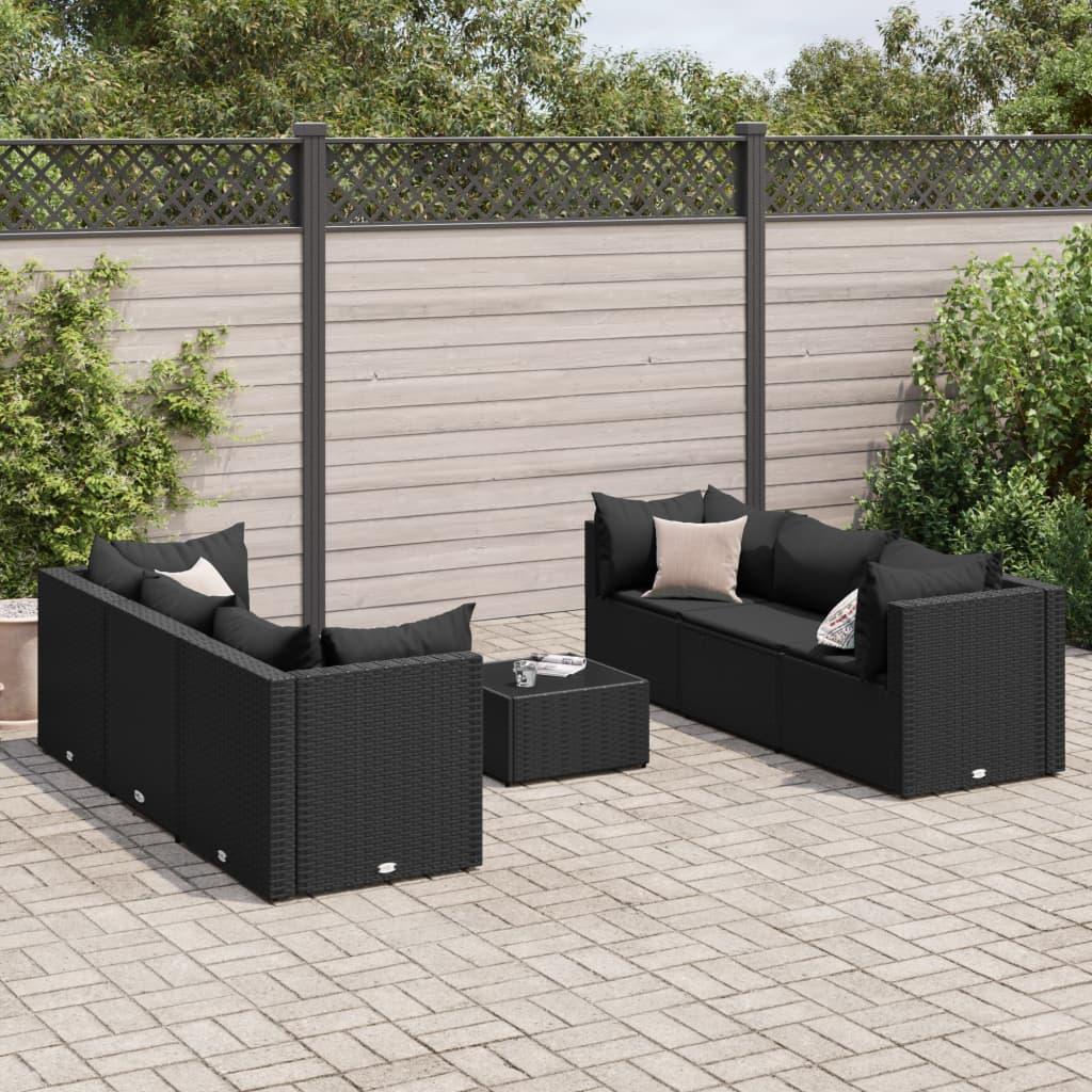 Loungesæt til haven 7 dele med hynder polyrattan sort