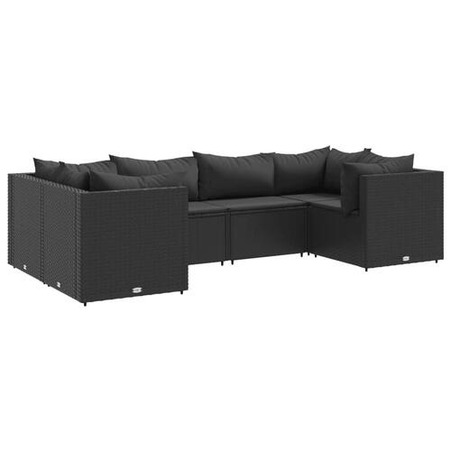 Loungesæt til haven 6 dele med hynder polyrattan sort