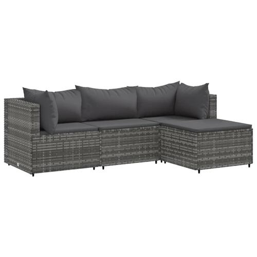 Loungesæt til haven 4 dele med hynder polyrattan grå