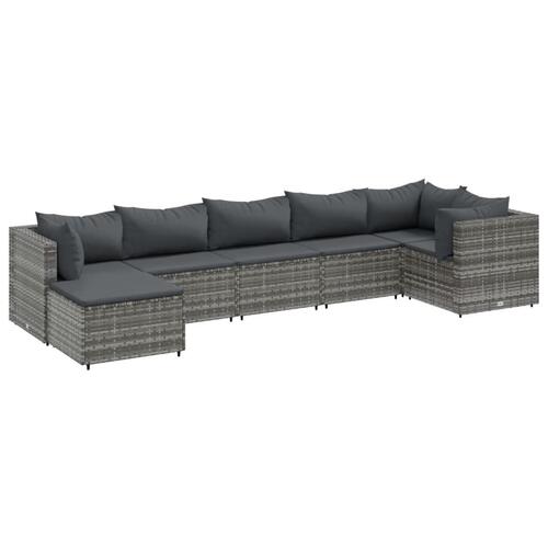 Loungesæt til haven 7 dele med hynder polyrattan grå