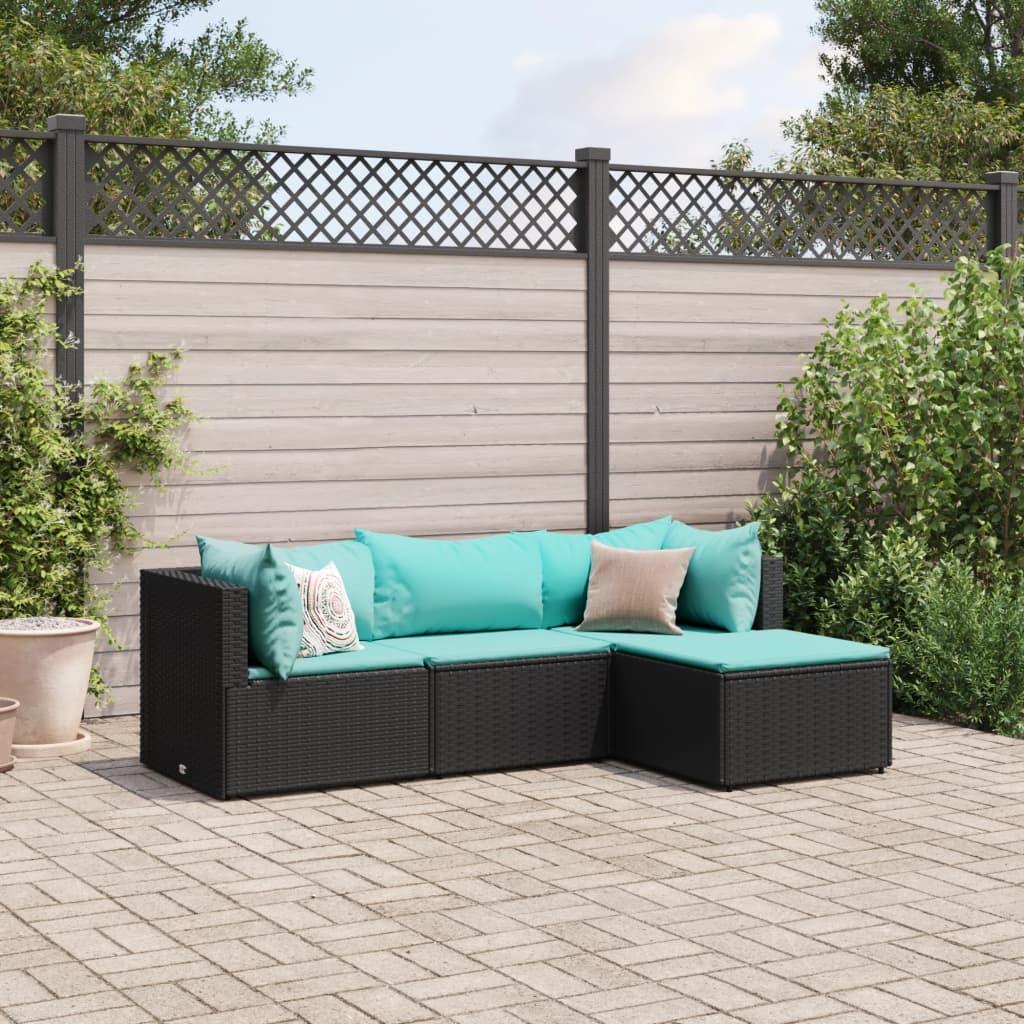 Loungesæt til haven 4 dele med hynder polyrattan sort