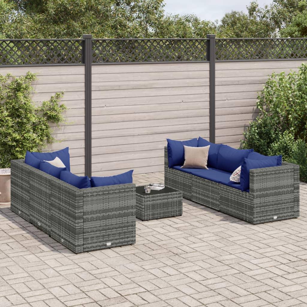 Loungesæt til haven 7 dele med hynder polyrattan grå billede