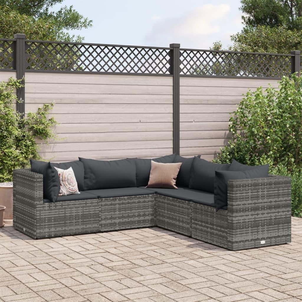 Loungesæt til haven 5 dele med hynder polyrattan grå billede