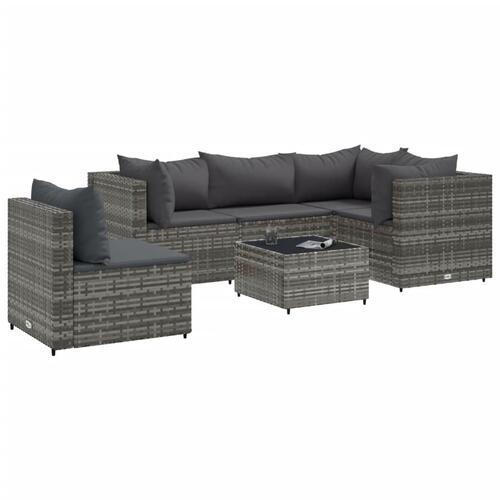 Loungesæt til haven 6 dele med hynder polyrattan grå