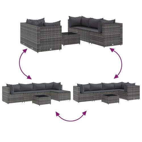 Loungesæt til haven 6 dele med hynder polyrattan grå