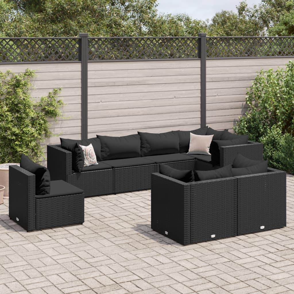 Loungesæt til haven 8 dele med hynder polyrattan sort