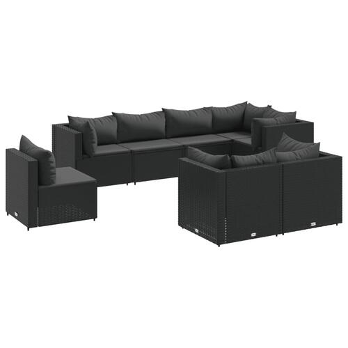 Loungesæt til haven 8 dele med hynder polyrattan sort