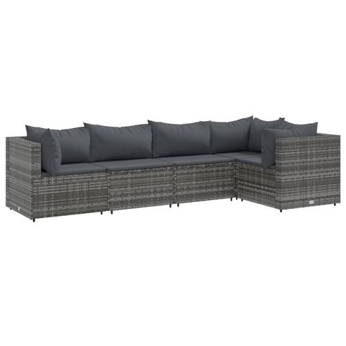 Loungesæt til haven 5 dele med hynder polyrattan grå