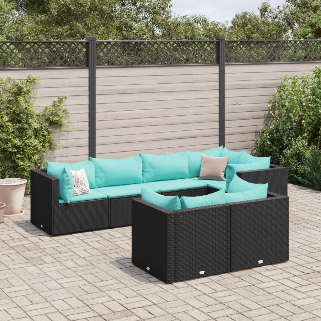 Loungesæt til haven 7 dele med hynder polyrattan sort