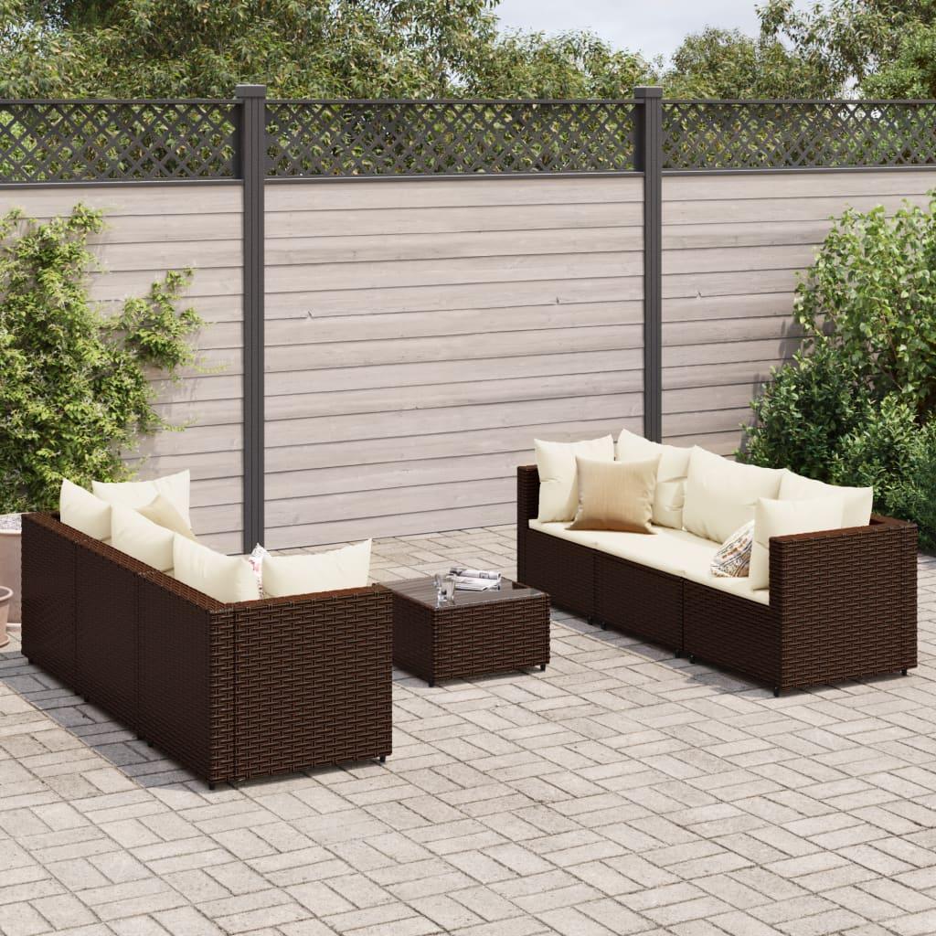 Loungesæt til haven 7 dele med hynder polyrattan brun