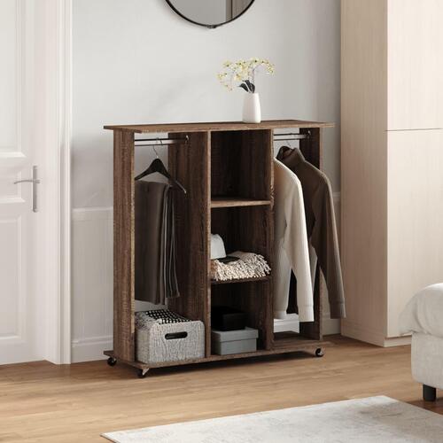 Klædeskab med hjul 102x38x110 cm konstrueret træ brun egetræ
