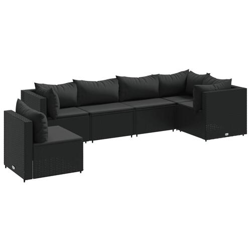 Loungesæt til haven 6 dele med hynder polyrattan sort
