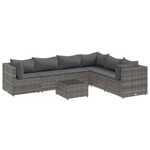 Loungesæt til haven 7 dele med hynder polyrattan grå