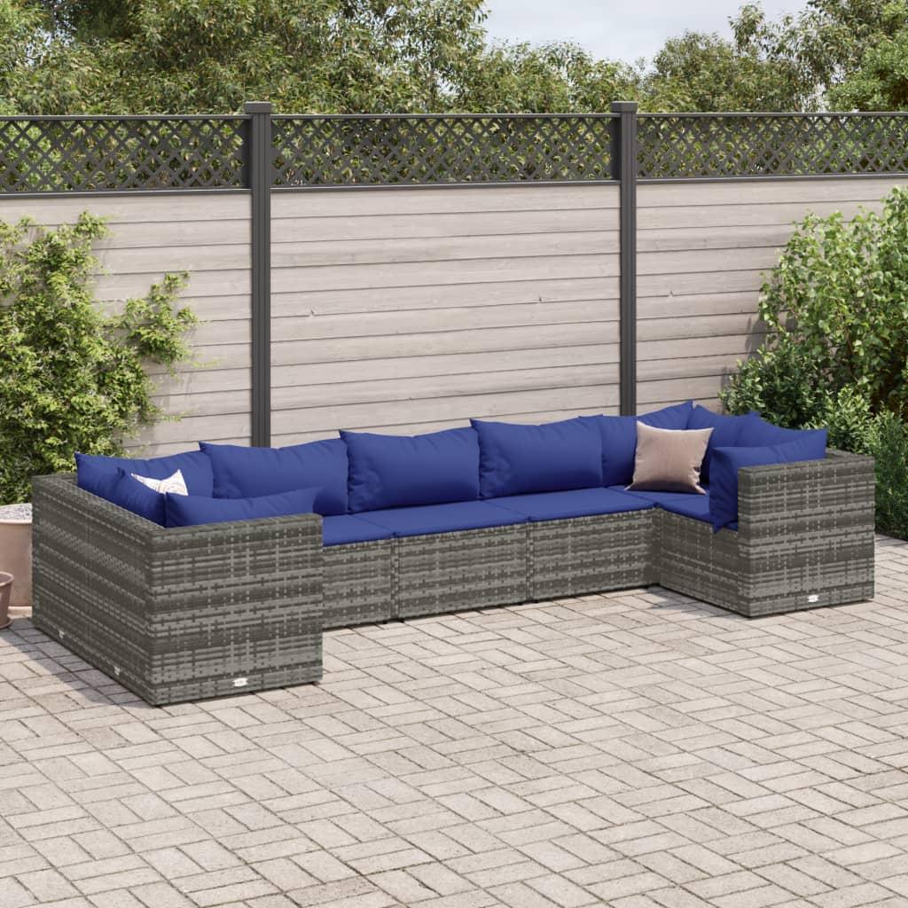 Loungesæt til haven 7 dele med hynder polyrattan grå billede