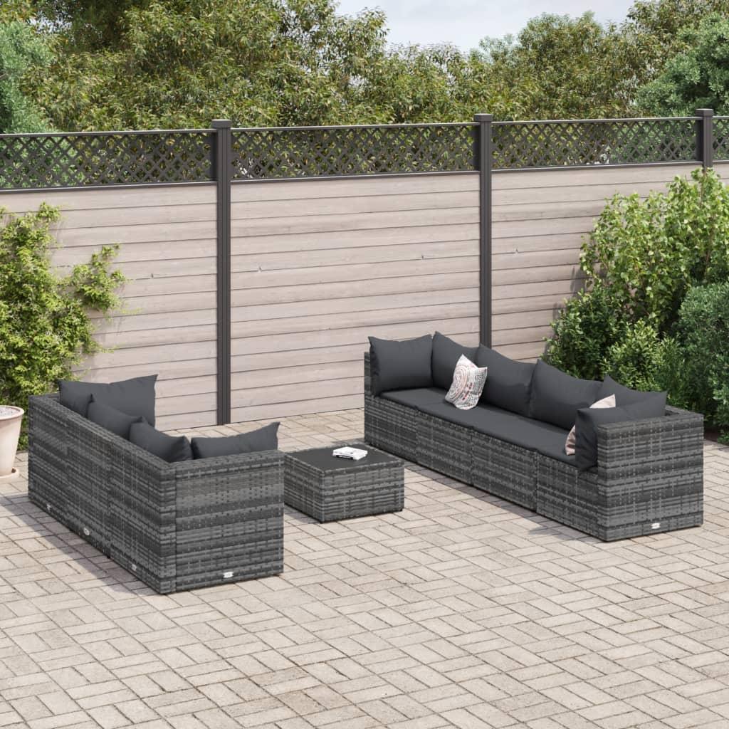 Loungesæt til haven 8 dele med hynder polyrattan grå billede