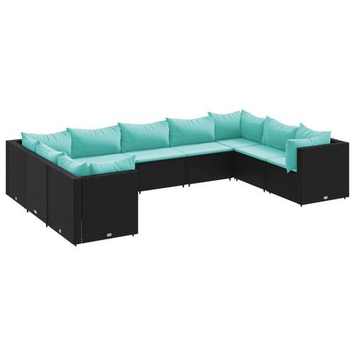 Loungesæt til haven 9 dele med hynder polyrattan sort