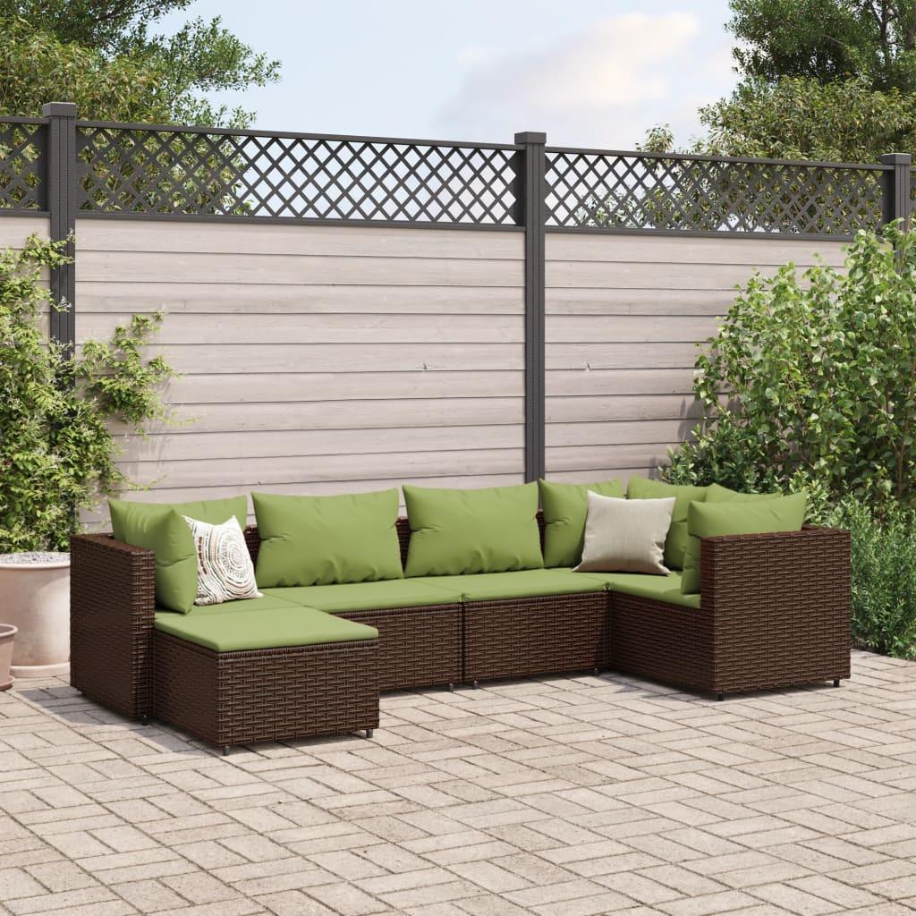 Loungesæt til haven 6 dele med hynder polyrattan brun