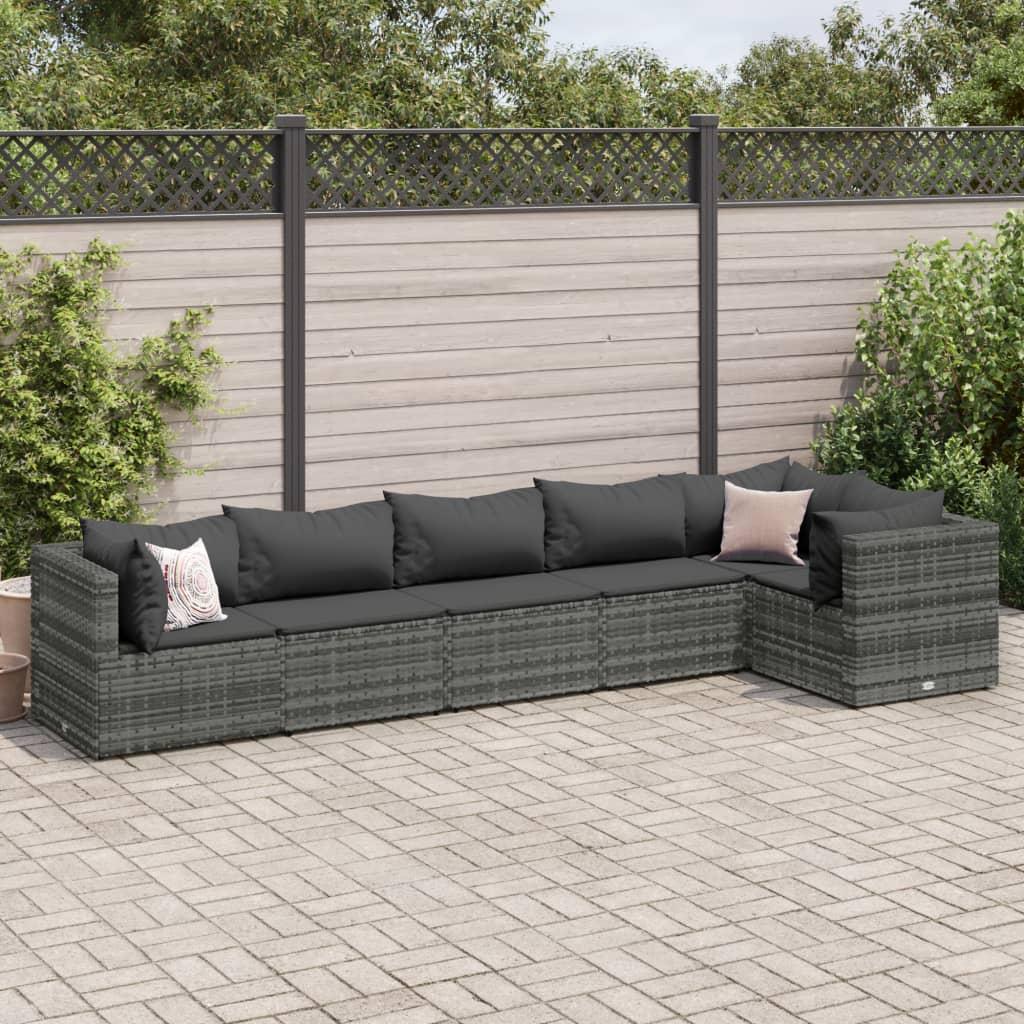 Loungesæt til haven 6 dele med hynder polyrattan grå billede