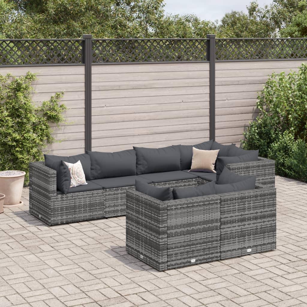 Loungesæt til haven 7 dele med hynder polyrattan grå