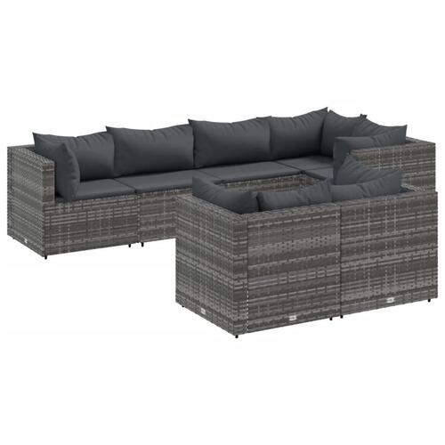 Loungesæt til haven 7 dele med hynder polyrattan grå