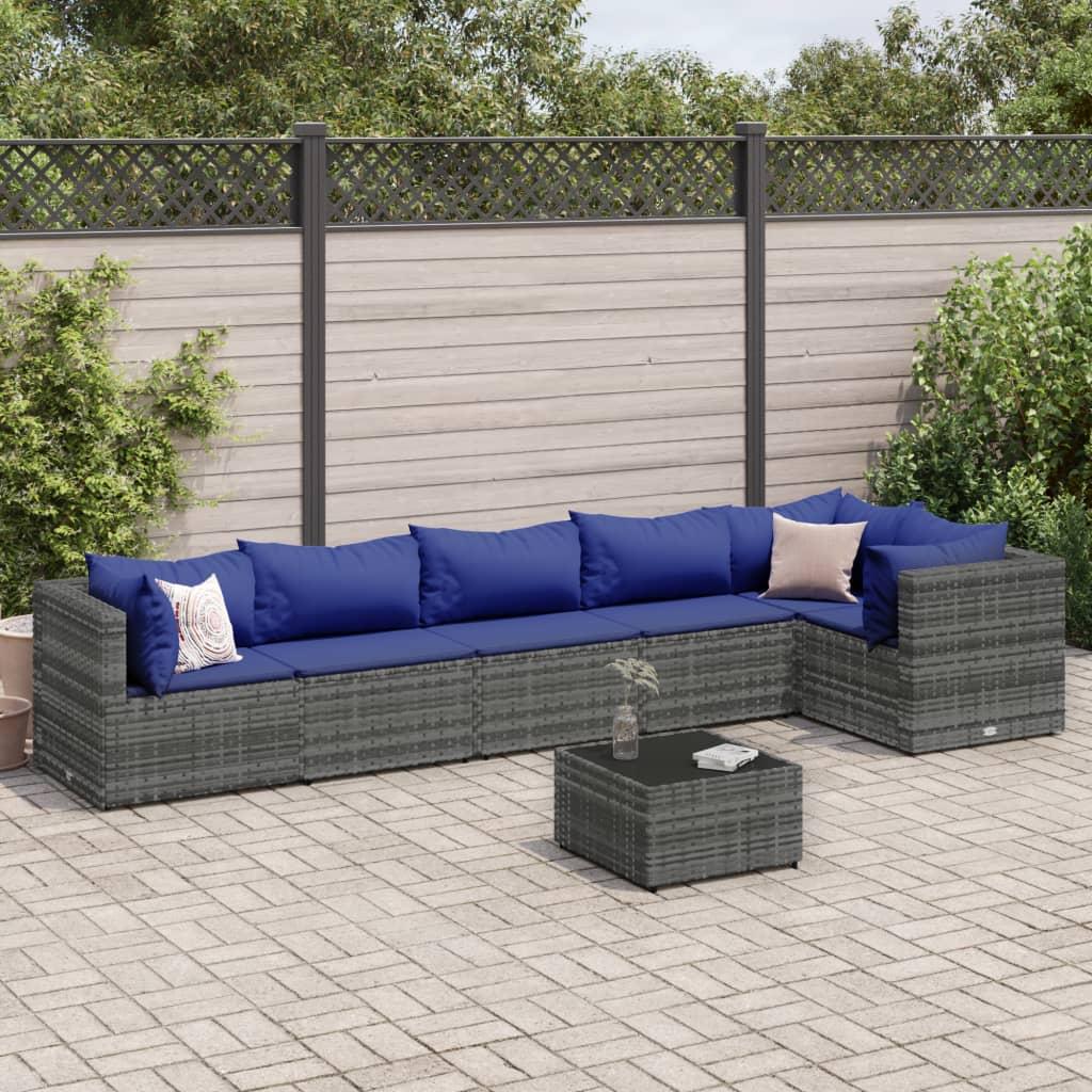 Loungesæt til haven 7 dele med hynder polyrattan grå billede