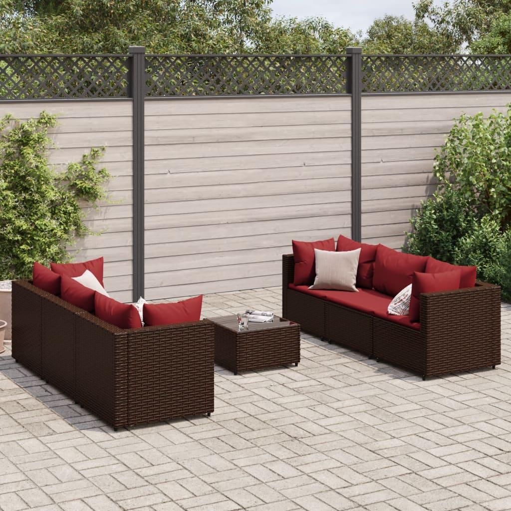 Loungesæt til haven 7 dele med hynder polyrattan brun