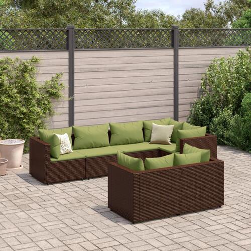 Loungesæt til haven 7 dele med hynder polyrattan brun