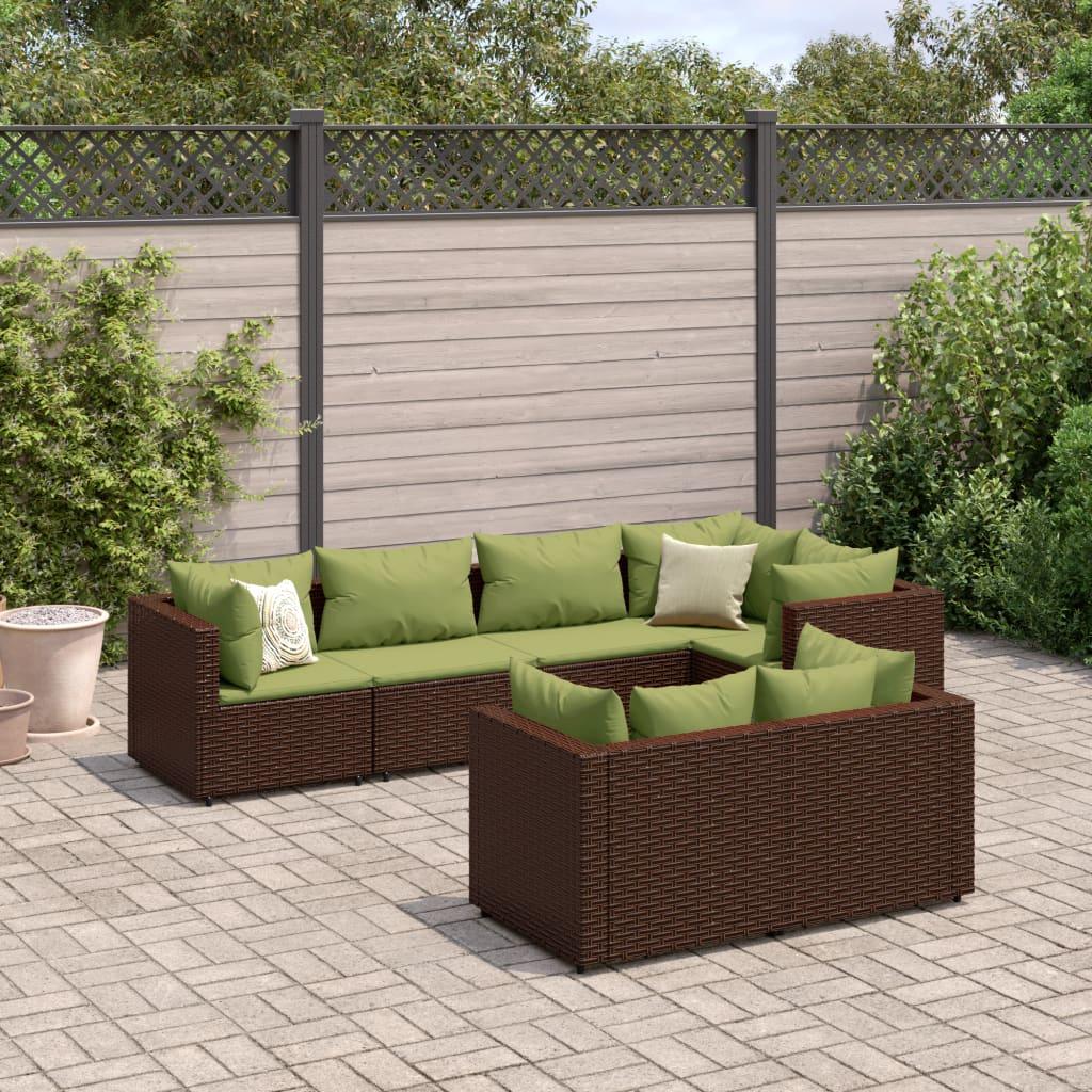 Loungesæt til haven 7 dele med hynder polyrattan brun