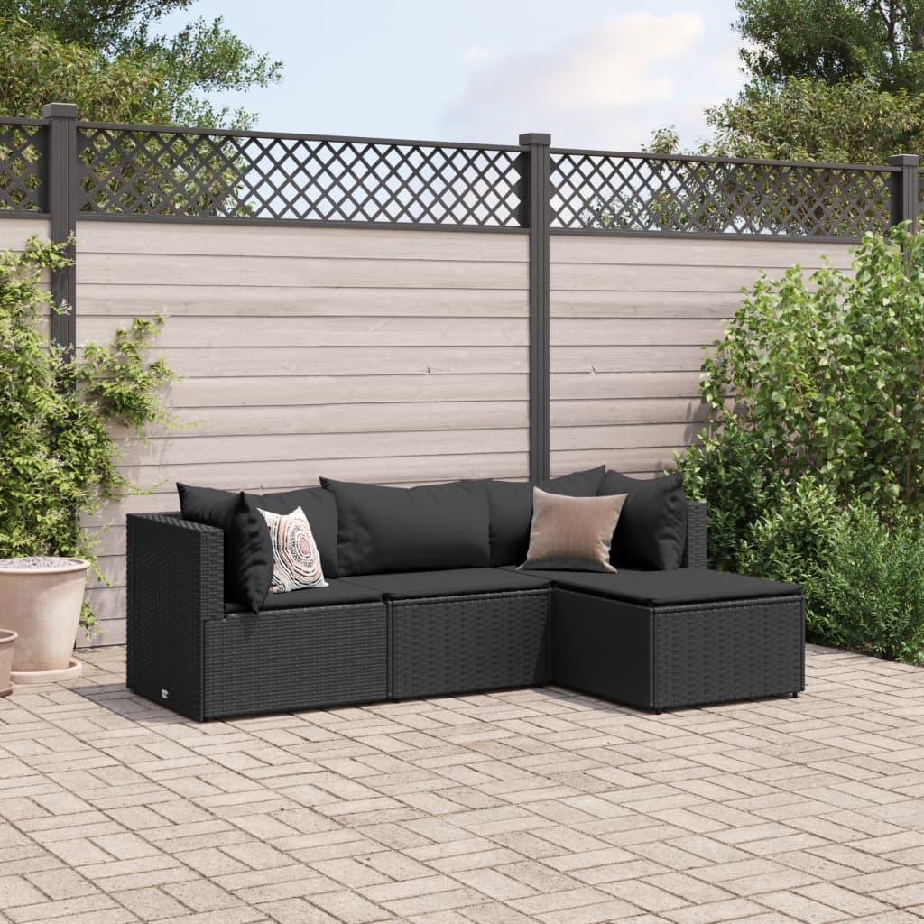 Loungesæt til haven 4 dele med hynder polyrattan sort