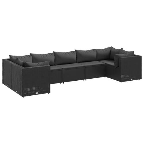 Loungesæt til haven 7 dele med hynder polyrattan sort