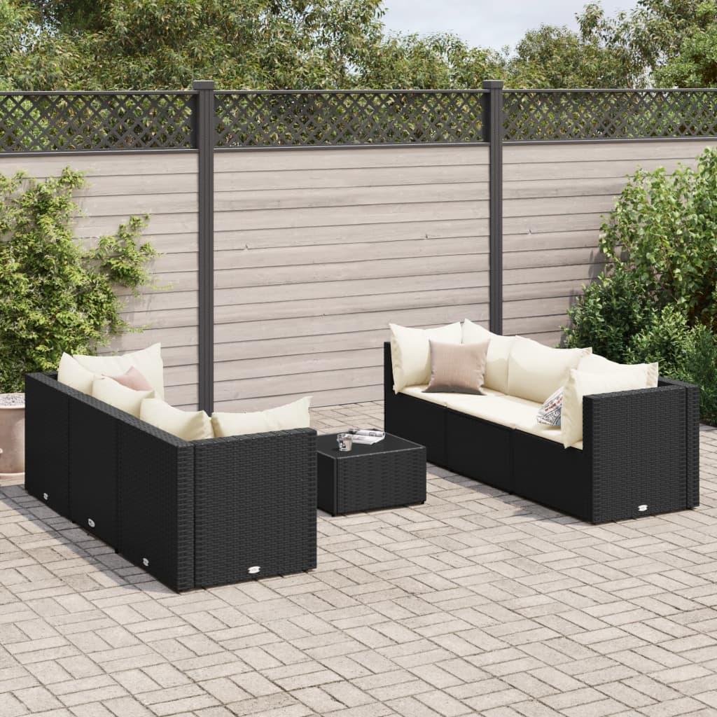 Loungesæt til haven 7 dele med hynder polyrattan sort