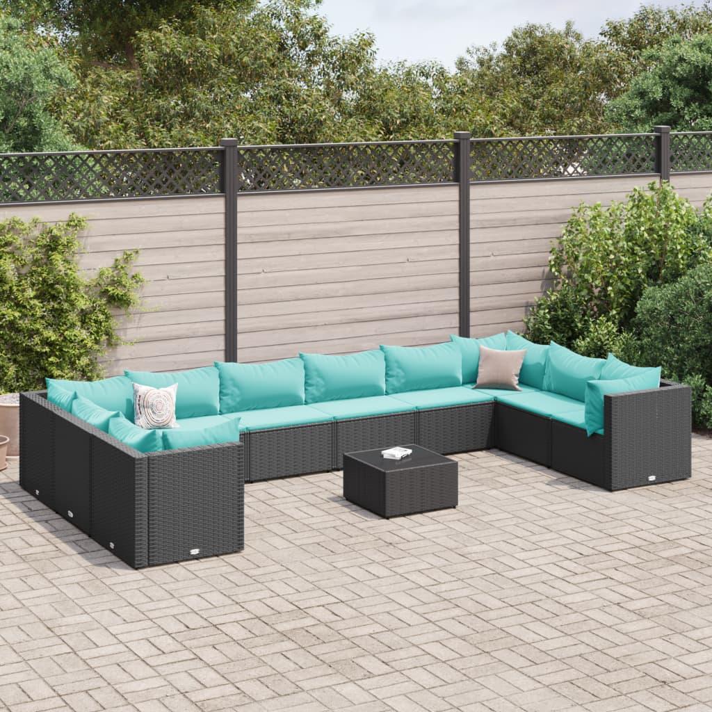 Loungesæt til haven 11 dele med hynder polyrattan sort