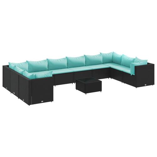 Loungesæt til haven 11 dele med hynder polyrattan sort