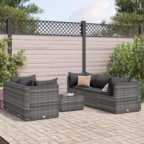Loungesæt til haven 6 dele med hynder polyrattan grå