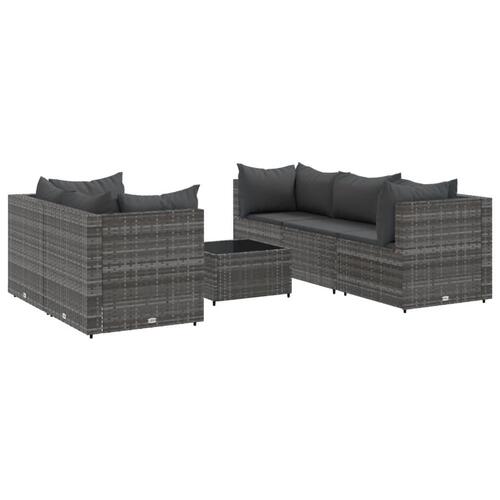 Loungesæt til haven 6 dele med hynder polyrattan grå