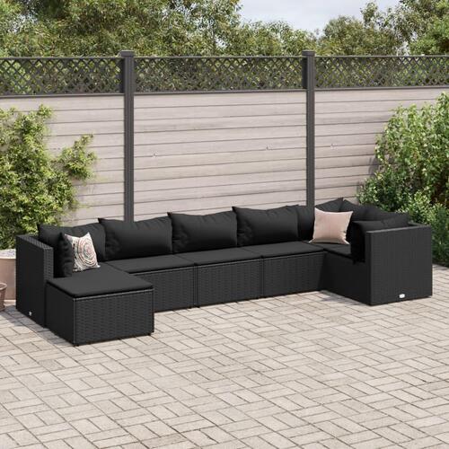 Loungesæt til haven 7 dele med hynder polyrattan sort