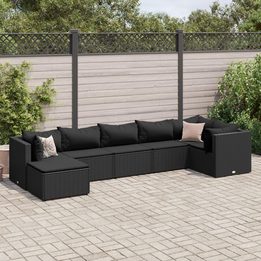 Loungesæt til haven 7 dele med hynder polyrattan sort